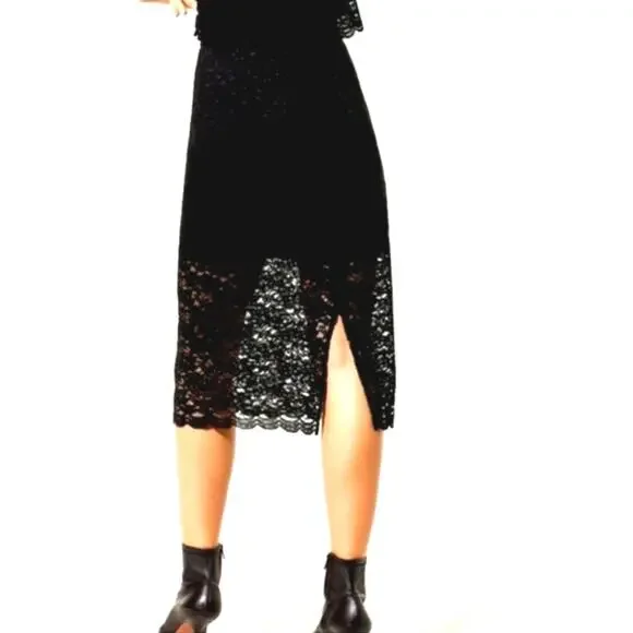 Aritzia Babaton Black Pencil Lace Overlay Skirt Midi Classic Party Formal Size 4 - Picture 8 of 16